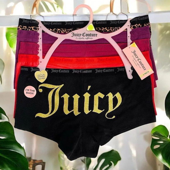 Juicy Couture Hipster Boy Short Purple Black Red Leopard Panty 5 Piece Set M - Picture 7 of 8